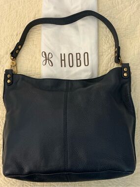 HOBO Navy Pebbled Leather PIER Bag with Gold Hardware